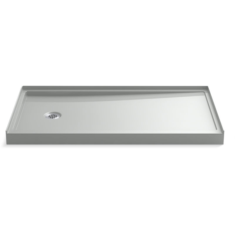 Base de douche à seuil simple 60 po x 32 po Rely avec drain à gauche Rely, Gauche, Gris glacial