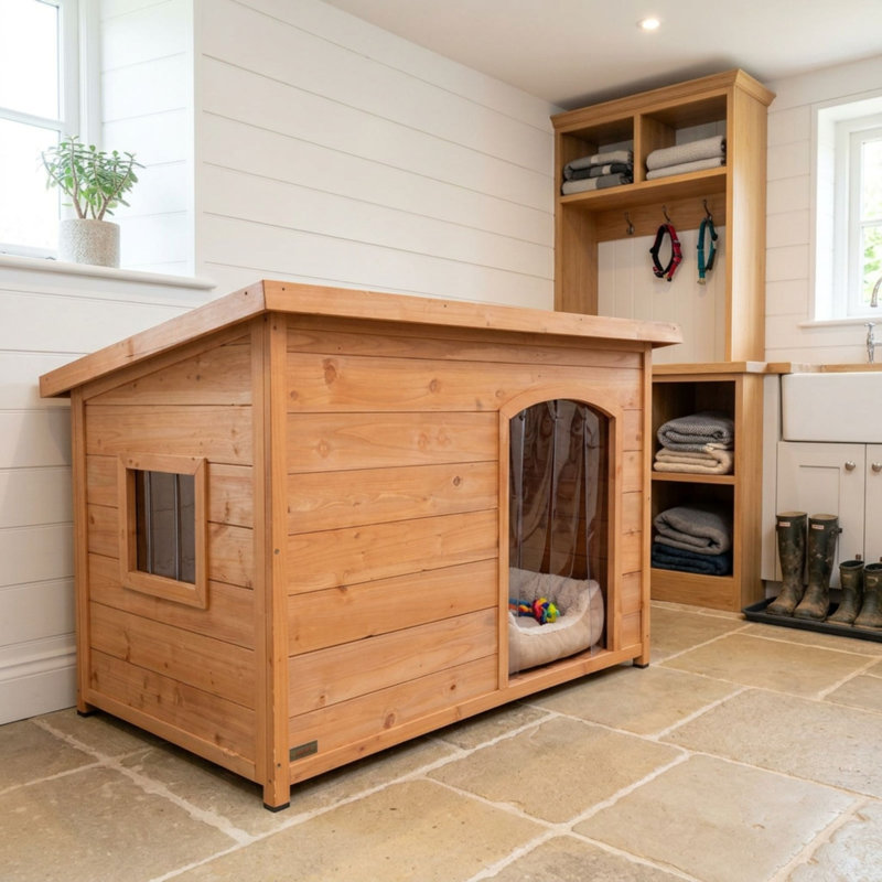 Wood Dog House, 82cm H x 79cm W x 116cm D