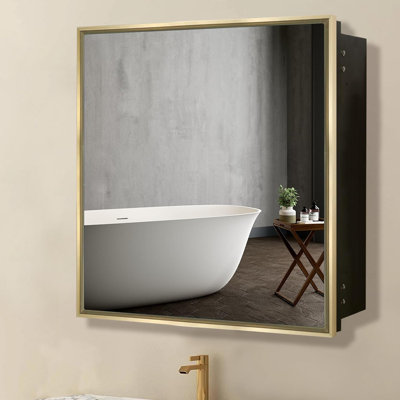 Armoire à pharmacie 24 po x 24 po en aluminium avec grand rangement, armoire de salle de bain à fixation en surface ou encastrée avec tablettes réglables