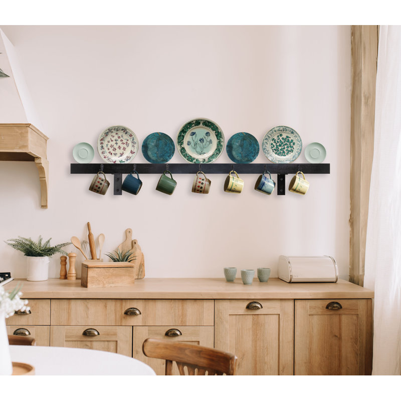 Rayne Plate Display Shelves With Hooks, 48/3/2, Black