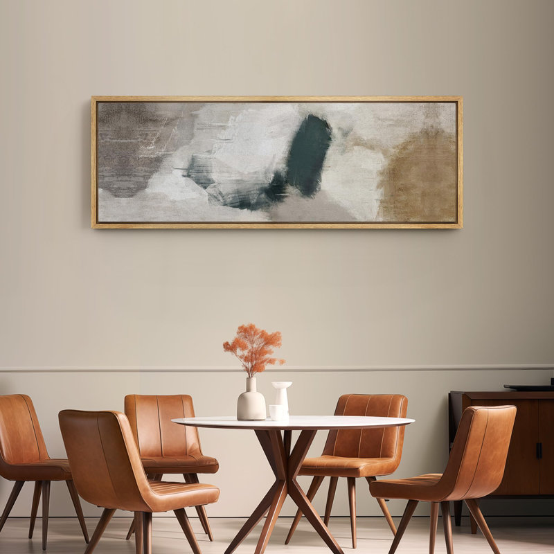 Art moderne moderne abstrait dans des tons neutres, H 20 po x l 60 po, Naturel