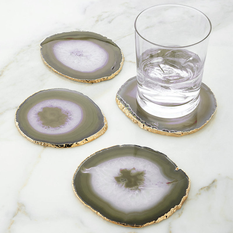 Dessous de verre en pierre d’agate, Brun / Doré, Oui