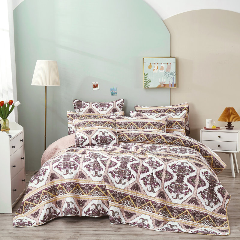 Oriental Kilim Geometric Shapes Coverlet, Full/Double Coverlet/Bedspread + 2 Standard Shams