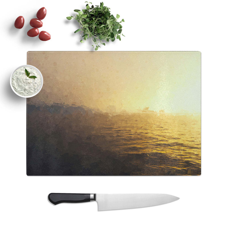 Tempered Glass Sun upon the Oceans Surface Chopping Board, 39 cm W x 28.5 cm L