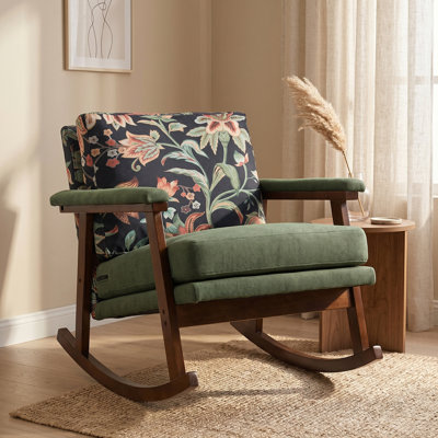 Chaise berçante moderne en velours 28,7 po Mid-Century avec structure en bois