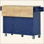 Îlot de cuisine mobile à roulettes avec abattant - plateau en bois massif, roues verrouillables et armoire de rangement d'une largeur de 52,7 po (bleu foncé)-1287253346