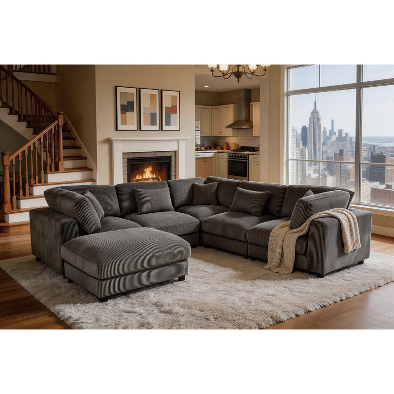 Canapé modulaire Middale, Midnight Gray Corduroy