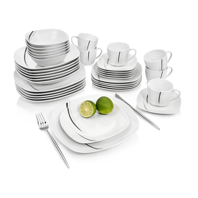 Alyas 36 Piece Bone China Dinnerware Set, Service for 6