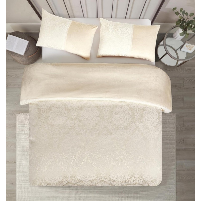 Polyester Damask Duvet Cover Set, Beige, Double Duvet Cover + 2 Pillowcases