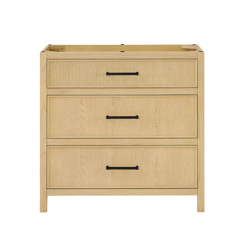 Meuble-lavabo simple 36 po Isola en chêne scandinave, sans comptoir, sans lavabo, garniture noir mat