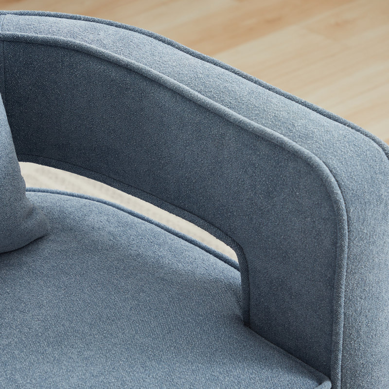 Fauteuil demi-tonneau pivotant à dossier creux de 29,1 po de largeur avec base en bois, Mélange de lin bleu pâle