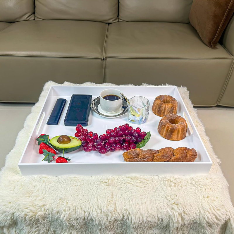 White Rectangular 16X20 Inches Acrylic Ottoman Tray Decorative S...