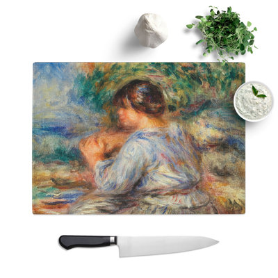 Girl Seated in a Landscape by Pierre-Auguste Renoir Chopping Board