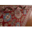 Tapis rouge / beige / bleu en laine noué à la main de conception unique 6 pi 6 po x 10 pi 1 po New Age