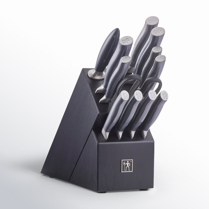 HENCKELS Graphite 13-Piece Knife Set with Block, Kitchen Knife Sharpener, Chef Knife, Steak Knife, Black, Stainless Steel