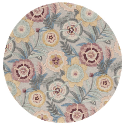 Orilla Tufted Wool/Cotton Floral Rug in Gray/Pink