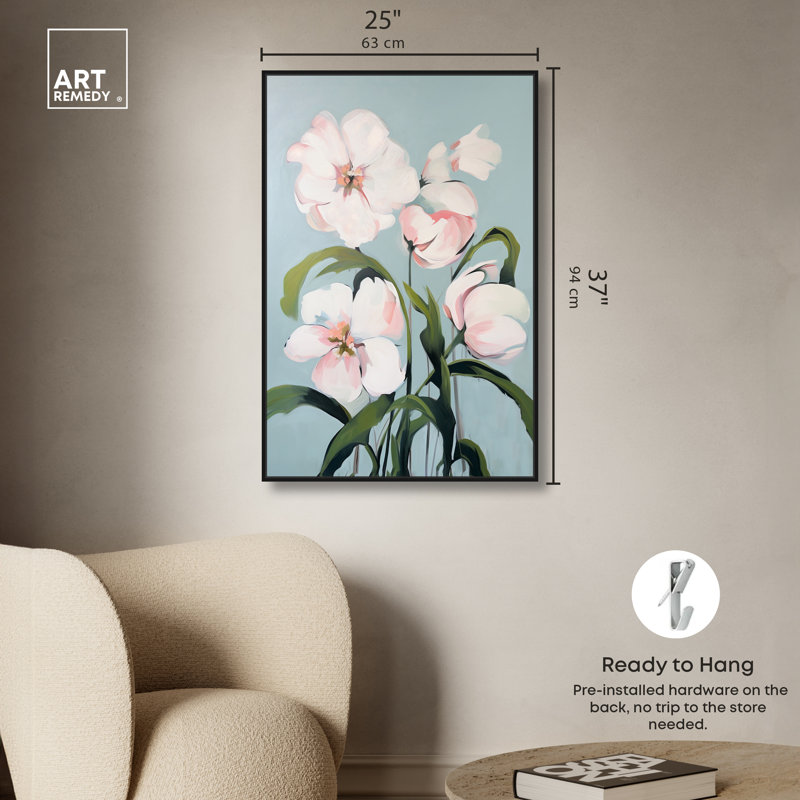 «Hope Florals Beach Life Inspired» par Art Remedy, Cadre noir, H 37 po x l 25 po