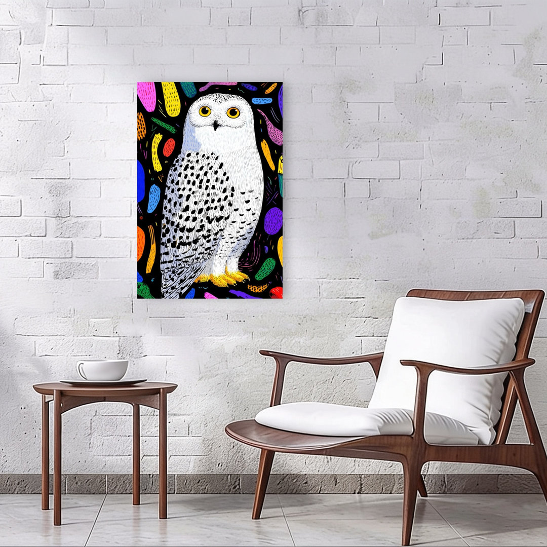Vibrant Snowy Owl Art Abstract Modern Bird Owl Forest Wall Art Print