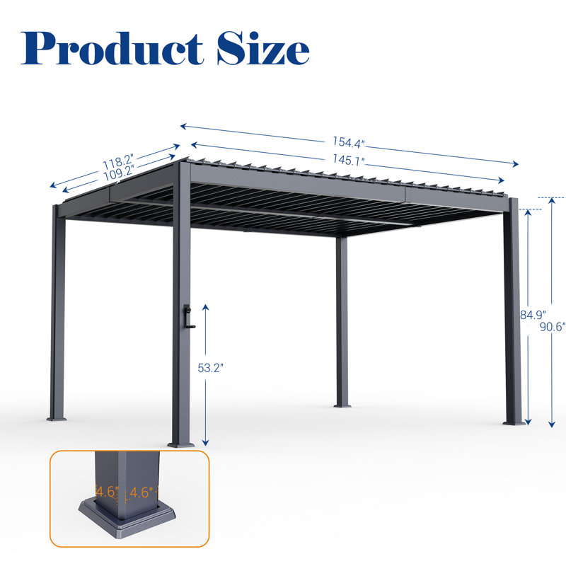 Outdoor Louvered Pergola, Full Aluminum Frame with Adjustable Rainproof Louvers & Hidden Drainage System for Patio, Garden