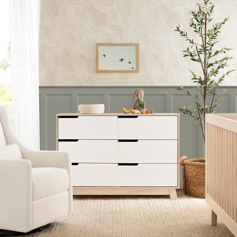 Hudson 6 Drawer 48" W Double Dresser, Washed Natural/White