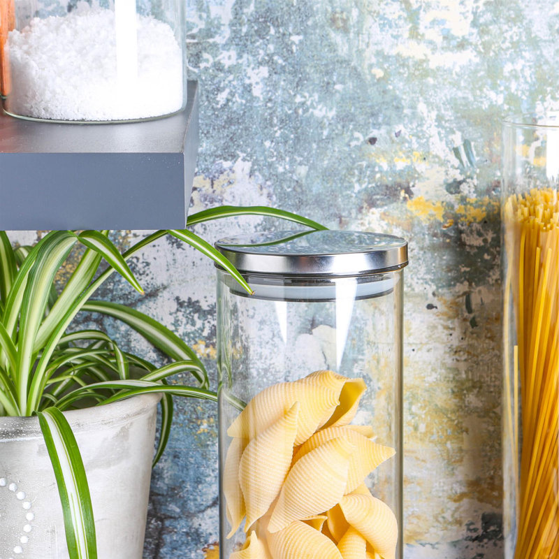 Argon Tableware - Glass Storage Jars with Silver Metal Lids - 1.5 Litre - Set of 3