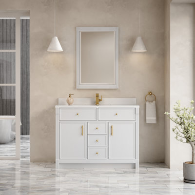 Bellshire 48" Single Vanity w/ Single Hole 3 CM White Zeus Silestone Top and Matching Backsplash