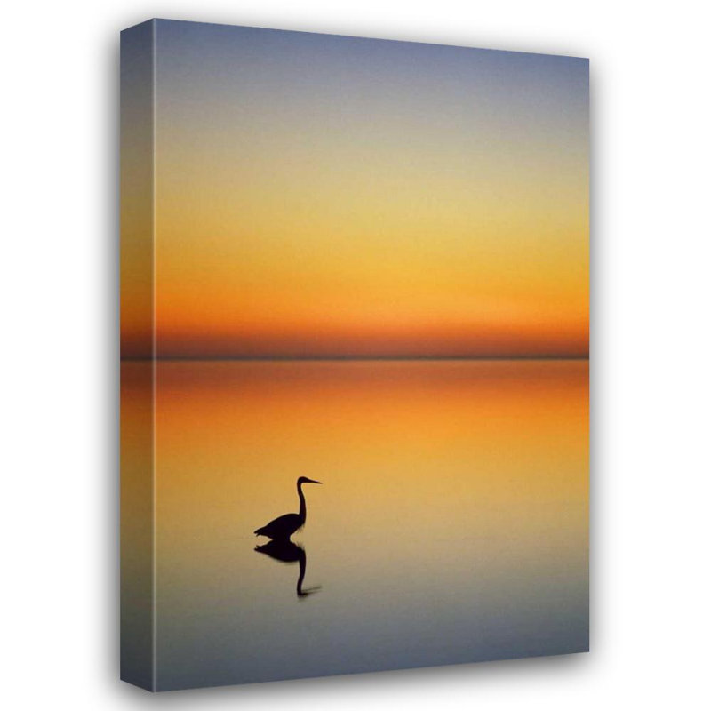 Art sur toile tendue par Rotenberg, Nancy: Port Aransas, Texas, Grand Héron bleu au coucher du soleil, H 48 po x l 32 po