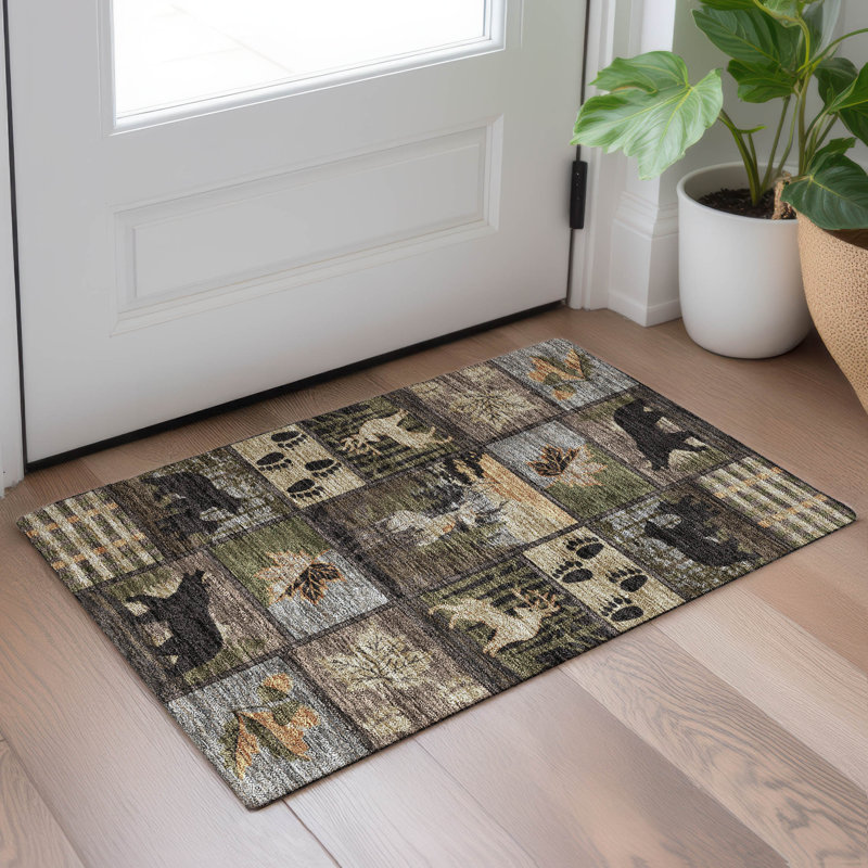 Machine Washable Indoor/Outdoor Chantille ACN2448 Lodge Rug, 1'8" x 2'6", Black