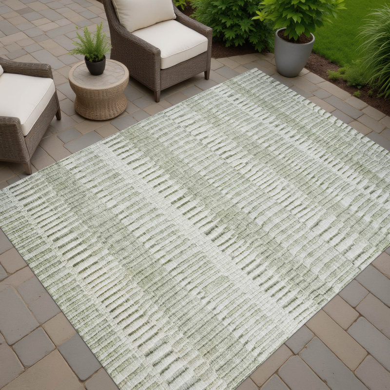 Machine Washable Indoor/Outdoor Chantille ACN2807 Stripes Rug, 8' x 10', Sage