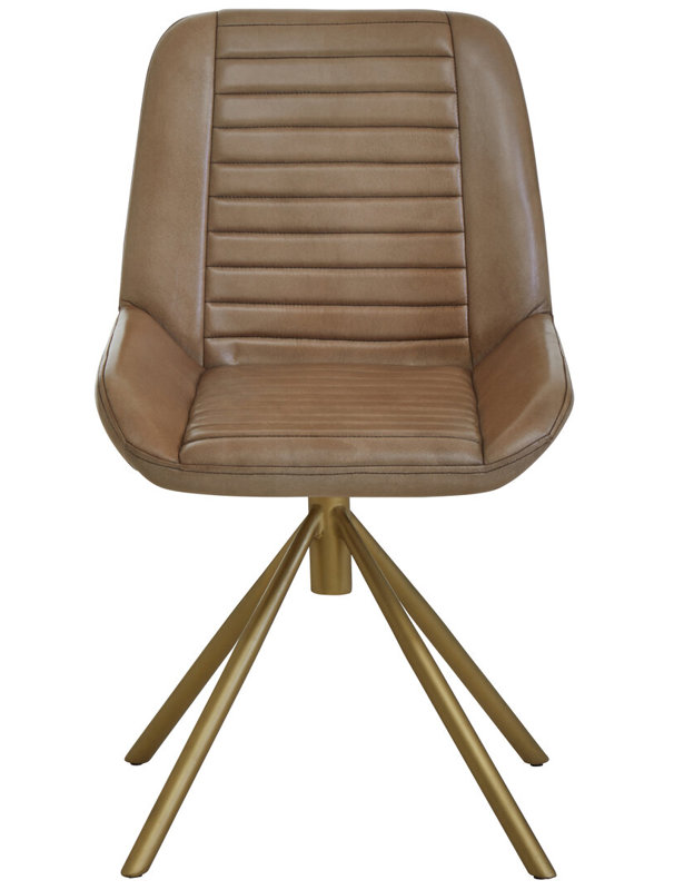 Leather Club Chair, Tan Genuine Leather/Dark Brown Wood
