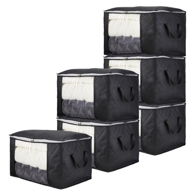 Grands bacs de rangement pliables en tissu pour l'organisation de votre garde-robe – Cubes de rangement robustes en nontissé avec poignées pour vêtements et couvertures – Lot de 6, noirs, 55 x 35 x 32 cm