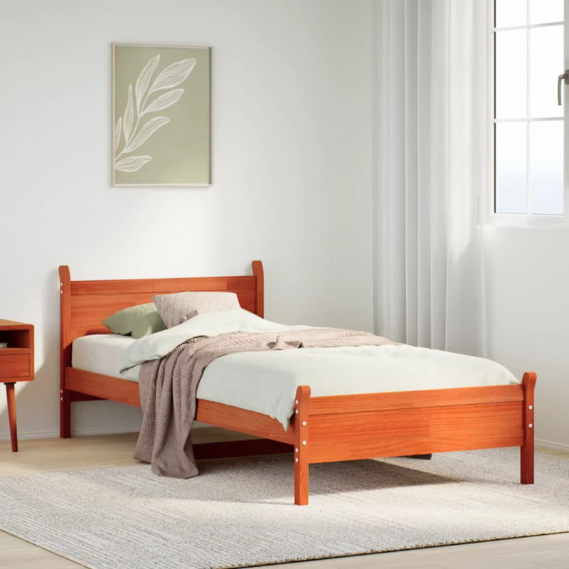 Solid Wood Bed, European Single (90 x 200cm), Wax Brown