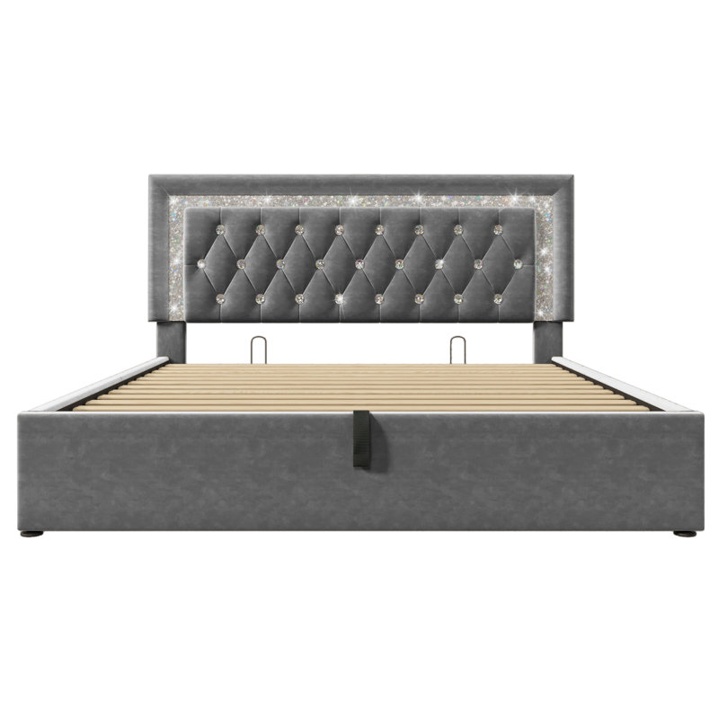 Upholstered Ottoman Storage Bed, Kingsize (5'), Grey