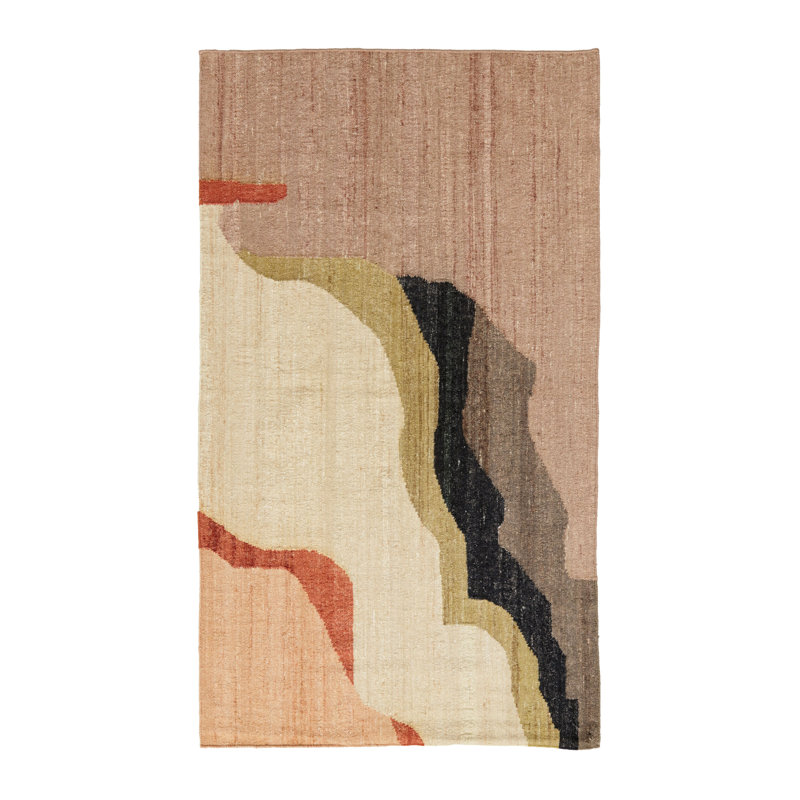 Rectangle Agate Abstract Flatweave Silk Area Rug in Beige/White, Rectangle 6' x 9'
