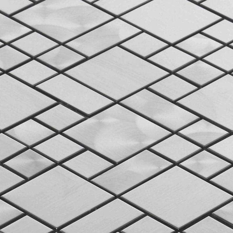 Brushed Nickel Jeweling Pattern Stainless Steel Mosaic Sheet Tile By Modket, Metallic/Silver