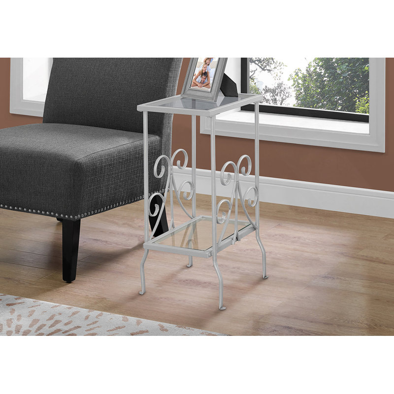 Table d'appoint, table d'appoint, table de bout, table de chevet, lampe, verre trempé, métal gris, transitionnel