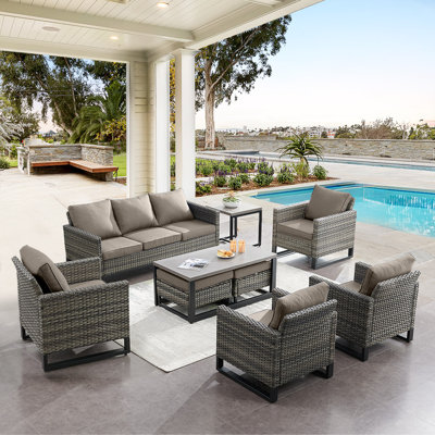 Nazime Wicker 7 - Person Patio Conversation Set with Cushions