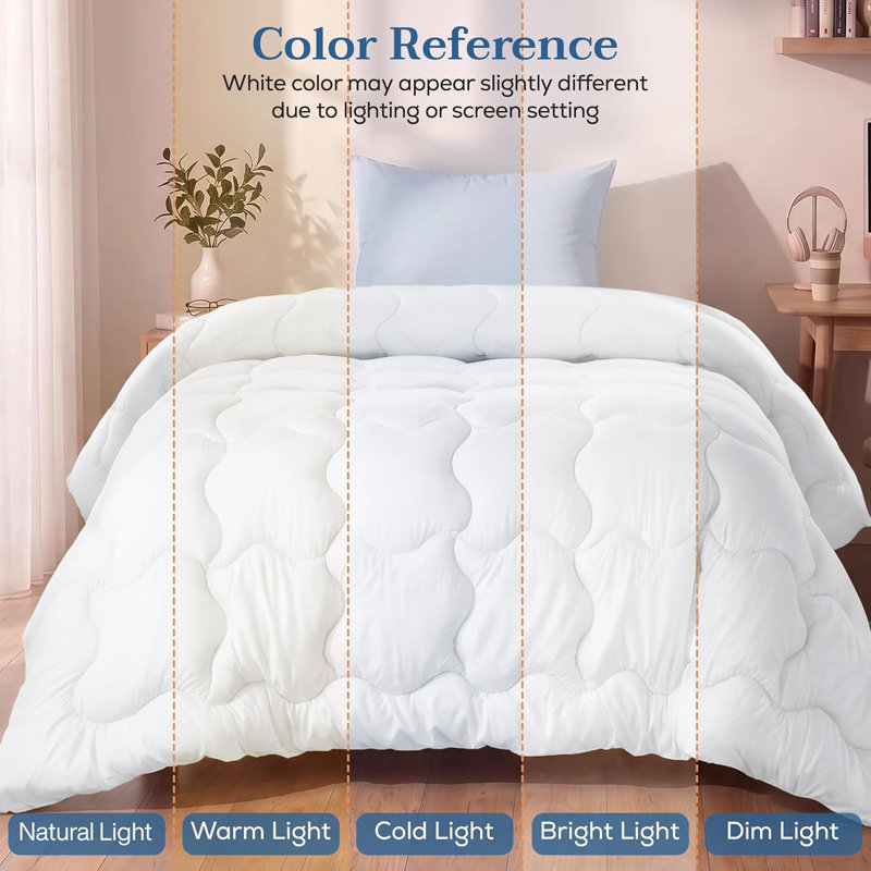 Utopia Bedding Comforters Twin Size, All Season Duvet Insert, Down Alternative Box Stitched Bed Comforter with Corner Tabs, Machine Washable (White)
