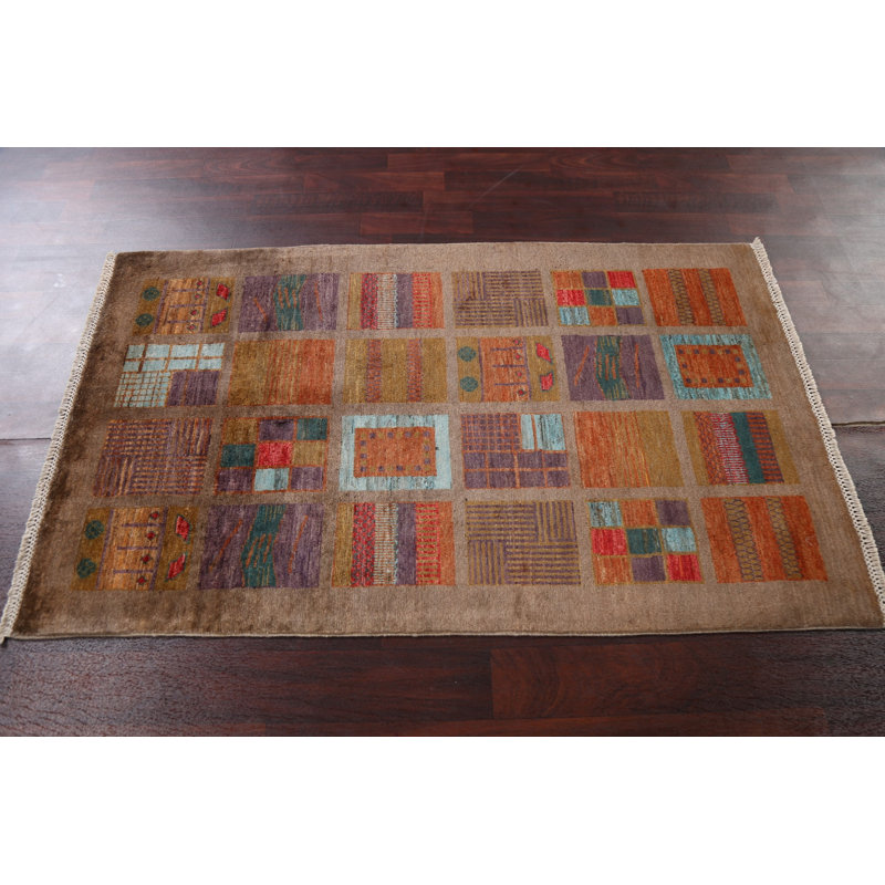 Tapis gris terre fait à la main 3 x 6 Gabbeh
