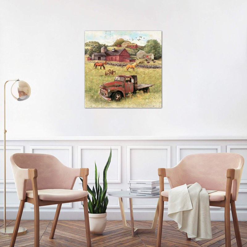 Barns And Old Truck - Wrapped Canvas Print, 66.04 cm H x 66.04 cm W x 3.175 cm D