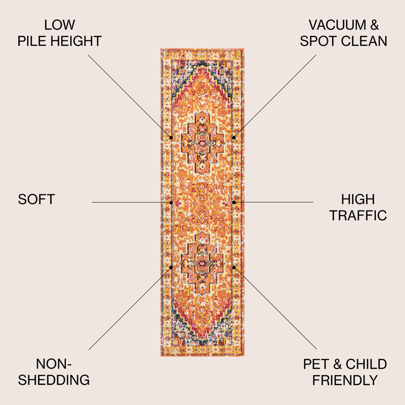 Tapis orange / bleu Dercyn, Tapis de couloir 2 pi 3 po x 8 pi