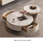 Table basse beige avec piédestal doré-129114765