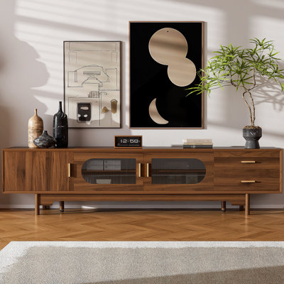 Meuble télé pour téléviseur de 85 po ou moins, meuble télé moderne avec 2 tiroirs pour le salon