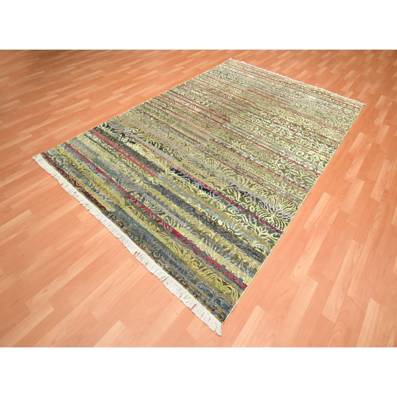 Tapis brun et vert en laine noué à la main 6 pi 1 po x 9 pi 1 po 0E48A76AF7D143F390CB327CDDE99217