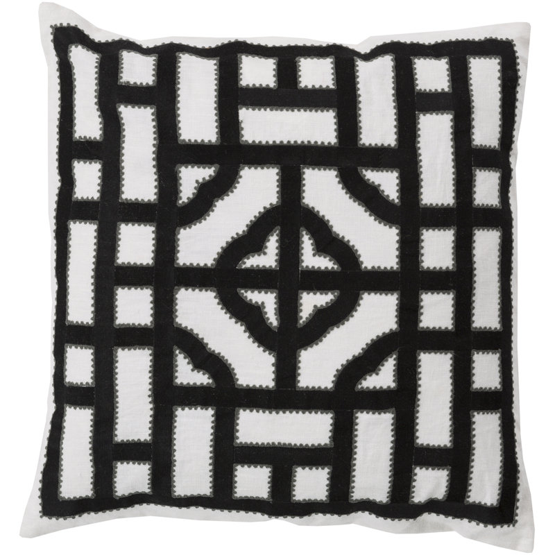 Chinese Geometric Pillow Cover, 20" x 20", Cream/Black
