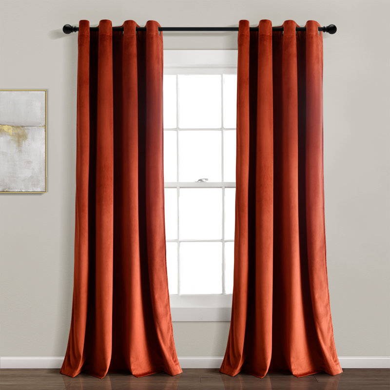 Prima Velvet Solid Blackout Polyester Curtain, Rust
