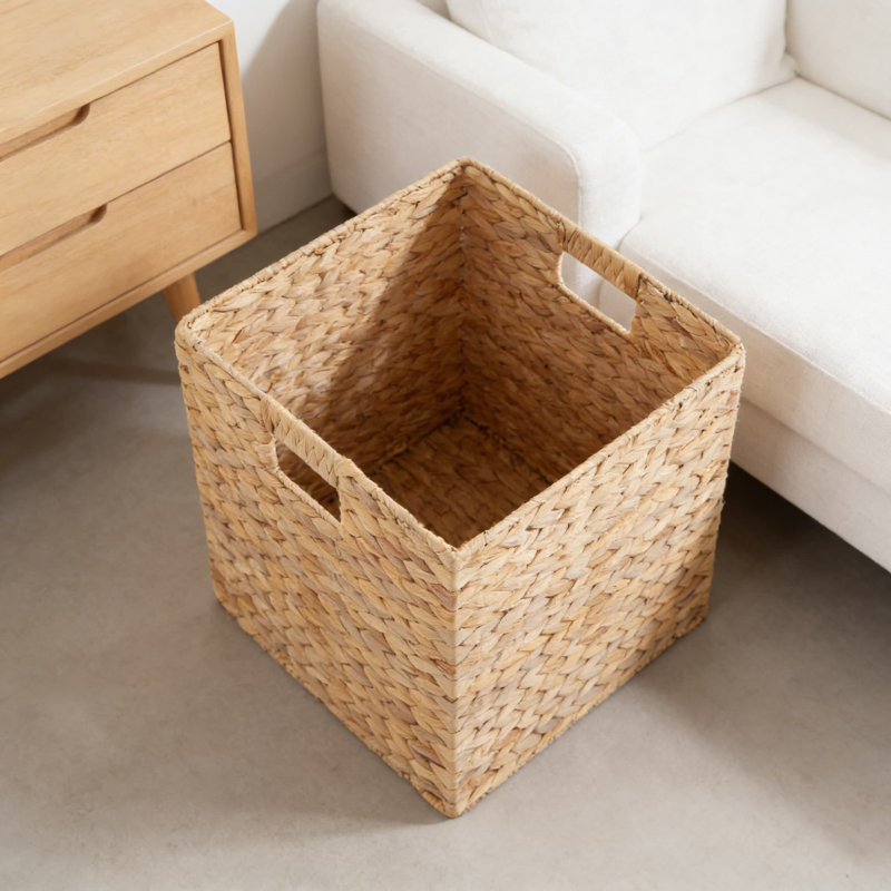 Natural Water Hyacinth Storage Baskets, Set Of 2 Cube Organizers With Metal Frame For Home Organization, 2, Natural