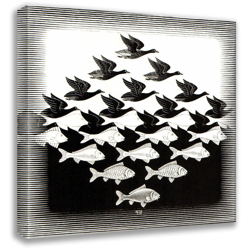 «Sky and Water I» par M.C.Escher, toile tendue avec châssis, H 13 po x l 18 po