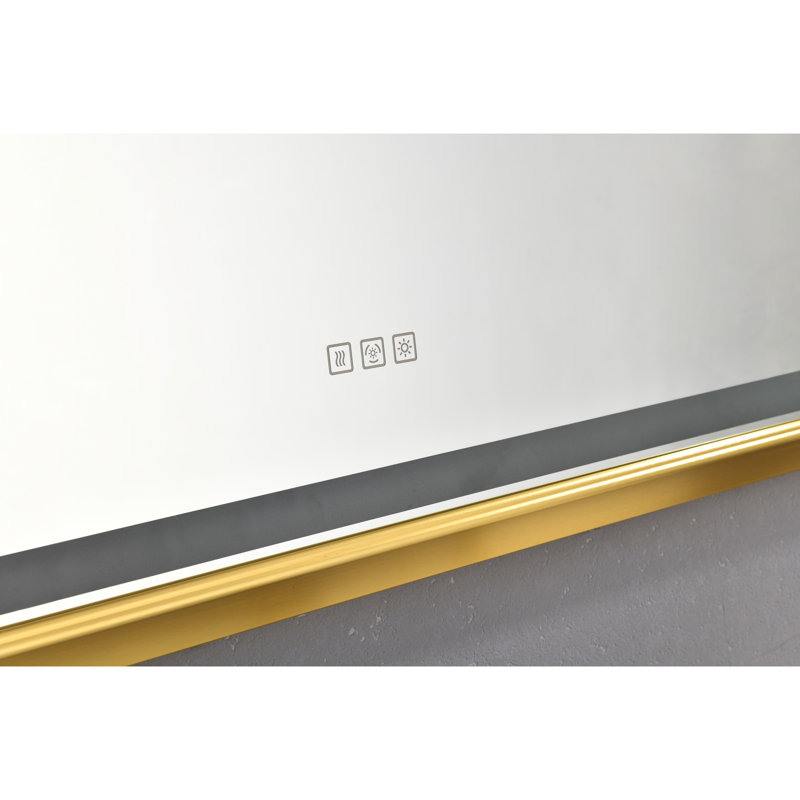 Miroir de salle de bain mural 48 "X 30" avec cadre en aluminium, brouillard, 3 températures de couleur, gradation continue, réflexion claire, surface de cadre doré brossé, bon effet d'éclairage,