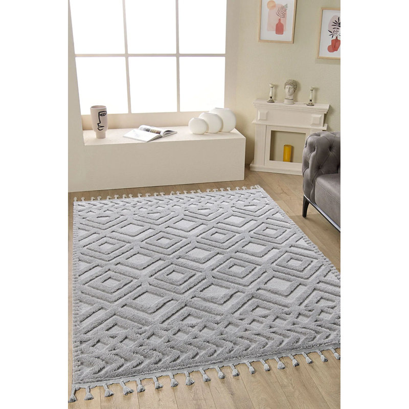 Luxurious Grey Carpet (5.9 x 8.2 ft), 100% Polypropylene, 1.7 cm Pile Height | Machine Woven, Non-Slip Dot Underside, Antibacterial | Perfect for Living Room, Bedroom & Office, Easy Maintenance & Stylish Design
